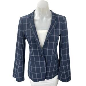 Banana Republic Women's Blue Plaid Checkered Flare Sleeve Blazer Coat Jacket 0